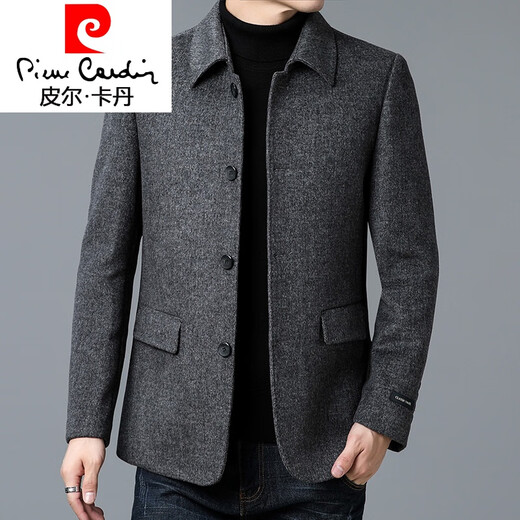 Pierre Cardin double-sided cashmere jacket middle-aged men's casual short lapel woolen coat parka 11207 gray stand-up collar diagonal pockets 175/92A