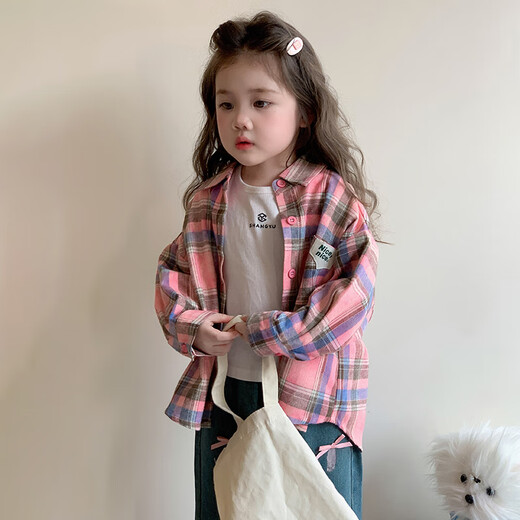 LVVCUU girls plaid shirt spring and autumn 2026 new children's long-sleeved western style shirt baby girl fashionable spring cardigan LC5116 120 cm