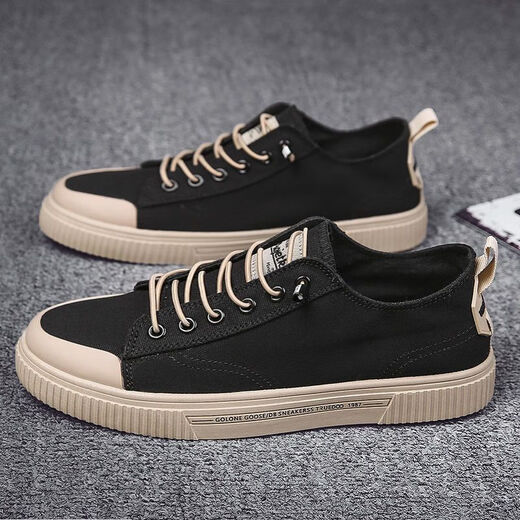Neue Low-Top-Leinwandschuhe atmungsaktive Herrenschuhe trendige Schuhe Frühling und Herbstschuhe Vielseitige trendige Brettschuhe Korean Casual Schuhe Schwarz Orange 40 [Standard Lederschuhgröße]