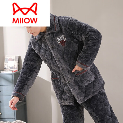 
Catman (MiiOW) winter men's pajamas coral velvet three-layer cotton thickened flannel autumn and winter home clothing warm set D9922 blue [plough] 3XL [160-200Jin [Jin equals 0.5 kg]]