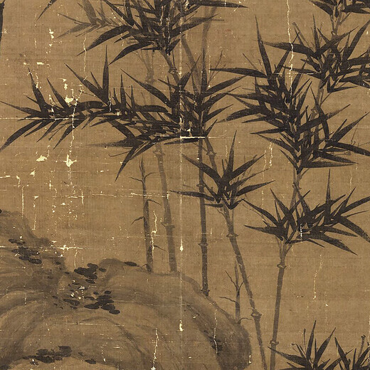 Yuan Gu'an bamboo stone picture ink bamboo picture ancient flower and bird painting scroll famous painting replica antique painting hanging painting Yuan Li's double pine picture 12805 40X68 cm (spraying painting heart size) Framed