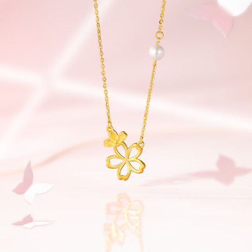 Saturday Fortune Gold Necklace for Women Sakura Pure Gold Pearl Pendant Price X0611867 Gold Weight Approximately 3.7g 40+5cm Gift