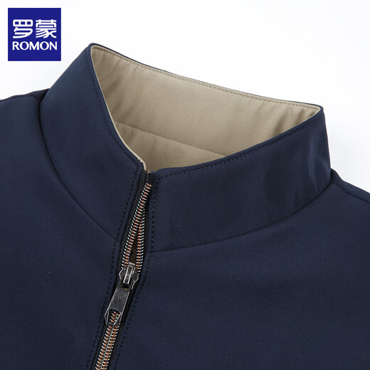 ROMON jacket men's stand-up collar autumn and winter new middle-aged executive cotton and velvet men's jacket men's dad tops navy blue cotton XL (180) (recommended weight 135-150Jin Jin equals 0.5 kg)