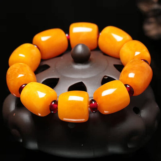 Fat Donglai's same original mineral beeswax amber bracelet, old beeswax men's original mineral chicken oil yellow bracelet, women's barrel beads, style 1 (men's barrel beads), bead size 20*2