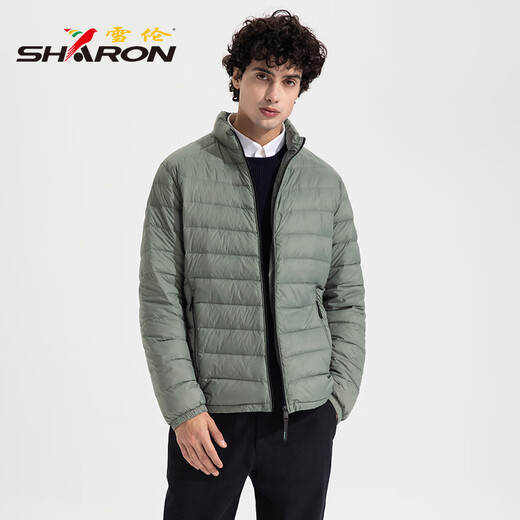雪伦轻薄羽绒服男短款休闲时尚百搭无帽秋冬轻暖外套 13662 橄榄绿 L