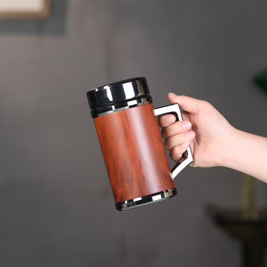Tanxuange Purpurton Tee Tasse Thermos Cup Herren High-End Office Tea Tasse Praktische Geschenk Custom Logo Spiegel Mahagoni Holz Getreide (Lederbox) 450 ml