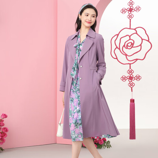 Collatier's classic and versatile windbreaker jacket for women solid color mid-length top Medium Violet XL