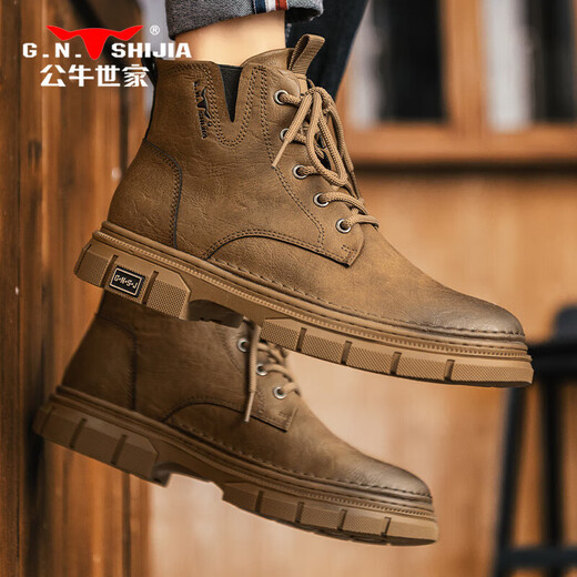 Bull Family Martin Boots Men's British Style British Spring y Autumn Retro Retro Old High-Top gruesas Botas Botas de trabajo para hombres Brown 42