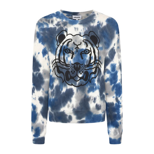 Kenzo Takada (Kenzo) Bloc de couleur gris bleu féminin Tie Tie Dye Coton Tiger Head Pullover FC5 2PU693 3TE 62 M Cadeau pour filles