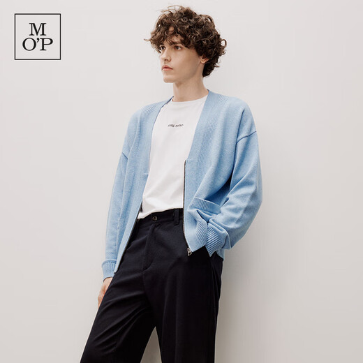 Marc O'Polo/MOP【商场同款】冬季羊毛混纺V领落肩半开襟针织开衫男士 浅蓝色853 S