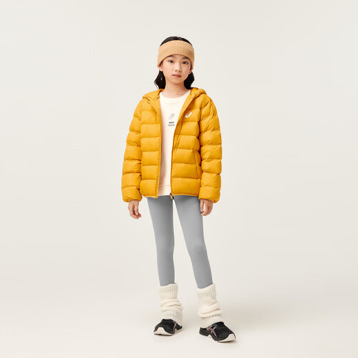 asics【安心羽绒】亚瑟士童装男女中大儿童舒适保暖连帽轻薄羽绒服外套 753黄色 清洁度1000-白鸭绒 130 cm 充绒量70g
