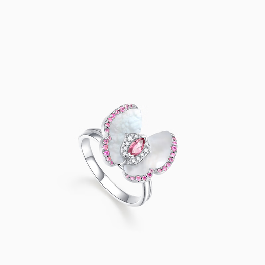 Muye Zhang Wen's same style natural colored treasure 925 silver pink gemstone ring Butterfly open ring original design jewelry Butterfly open ring 11-12# 0.34 carat