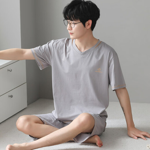 
Yalu pajamas men's summer short-sleeved summer style modal thin style teenagers can wear summer men's home clothing suit QDM3519# L