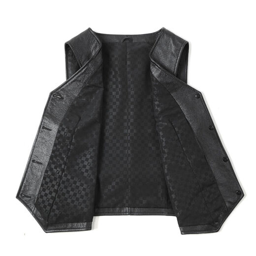Caesar Yier genuine leather vest men's genuine leather vest vest sleeveless jacket motorcycle fishing riding casual leather vest black L