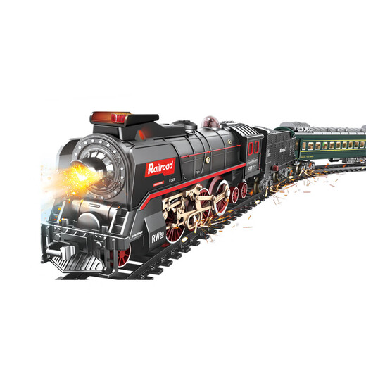 Shixia Fernbedienung Retro Dampfzug Hochgeschwindigkeitsauto Model Boy Toy Children Kinder Green Train Car Educational Toy 629b05 [CAR BOOD + 5 Auto + Leichtes Auto] Fernbedienungsversion Dampfzug Zug Lithiumbatterie