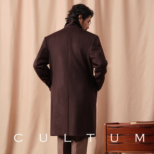CULTUM【100%重磅羊毛】冬季全羊毛加厚长款柴斯特毛呢大衣男正装外套 黑色 L