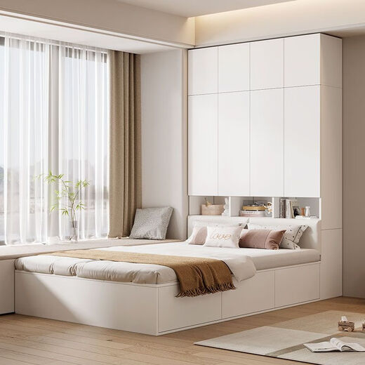 Zhibang (Zbom) Tatami kleiner Wohnungsbettschrank integrierter Kleiderschrankschreiber Kinderbett Multifunktionskombination Aufbewahrung Schlafzimmer Schlafzimmer Cloakroom White Eiche Farbbett vertikale Schrank Deckenschrank + Computertisch + Matratze 1350 mm*2000 mm [Massivholz Ökologische Board]
