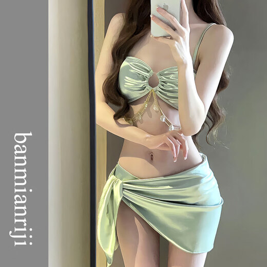 Lugeli bikini swimsuit for women in hot springs sexy pure desire slimming small fresh style pool beach swimsuit three-piece set Bikini 3-piece set L recommended 90-110Jin Jin equals 0.5 kg