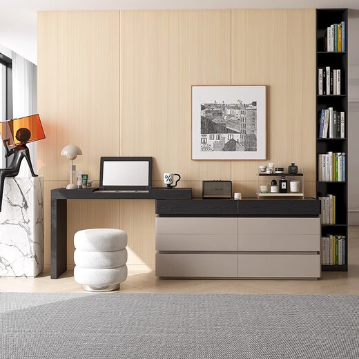 KSALOY Italian-style dresser with flip cover for small apartment bedroom dresser with drawer and integrated cabinet retractable bedside jewelry storage cabinet with flip cover dresser + 1.2M cupboard + round stool 120cm flip dresser with password lock drawer