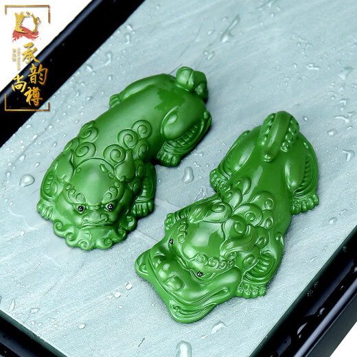 Chengyun Shangzun Yixing Zisha Tea Pet Creative Handmade Pixiu Ornament Lucky Accessories Tea Play Tea Ceremony Tea Table Color Changing Can Be Raised Mega Power Bafang (Pixiu) - Mother Model - Dark Green Clay