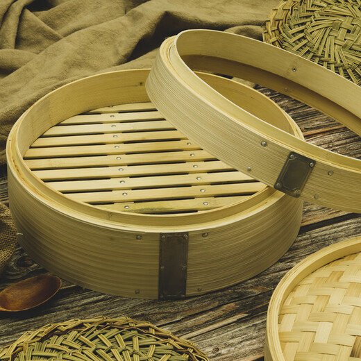 Sailotohui customized home-made solid heightened bamboo steamer, smooth and strong all-bamboo steamer thick bottom bamboo steamer drawer, outer diameter 36 cm, solid heightened thick bottom three cages and one lid with heightening ring