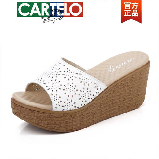 Cartelo High-End-Sandalen für Frauen Sommer 2025 Neue Hohlschiff-Flip-Flop Echtes Lederschwamm Kuchen Sohle Verschleiß dick-locked hochhackiger Hausschuhe A6210 Black 35