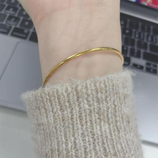 Brangdy original classic versatile pure handmade 18k gold-plated bracelet for women niche design simple and extremely thin 2mm gift for girlfriend 2mm smooth plain ring bracelet inner diameter 55mm