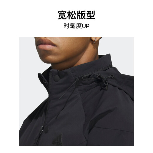 adidas wind-resistant breathable hydrophobic sports hooded jacket men's Adidas official light sports black A/2XL