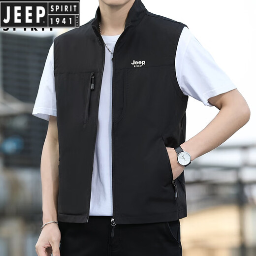 JEEP SPIRIT休闲马甲男士2024夏季薄款户外透气立领坎肩拉链马夹外套 宝蓝色 2XL