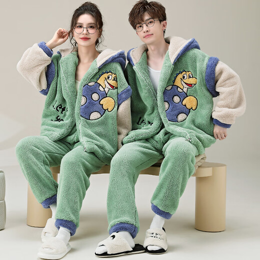 Jóvenes palabras de amor pareja pijama en otoño e invierno, además de terciopelo engrosado para niñas, niños, adolescentes, terciopelo de coral con capucha de invierno de invierno juego de ropa YPF3897 cartas dinosaurios XL (110-125 Jin [Jin equivale a 0.5 kg])