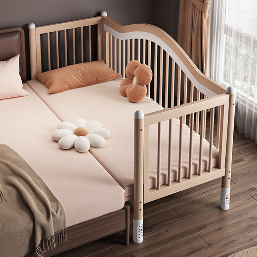 Fengmian baby splicing bed children's solid wood beech wood baby widened and high guardrails can be raised and lowered customized small bed spliced large bedside Hakade crystal version single bed 160x80cm