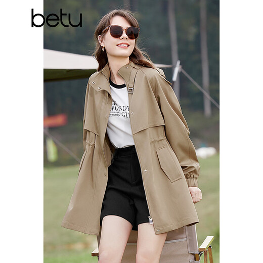 Baitu Betu Women's Spring New Whrodbreaker Stand Strament Stand Compet Jacket Branding The Word Breaker Women 2401T49 Хаки С.
