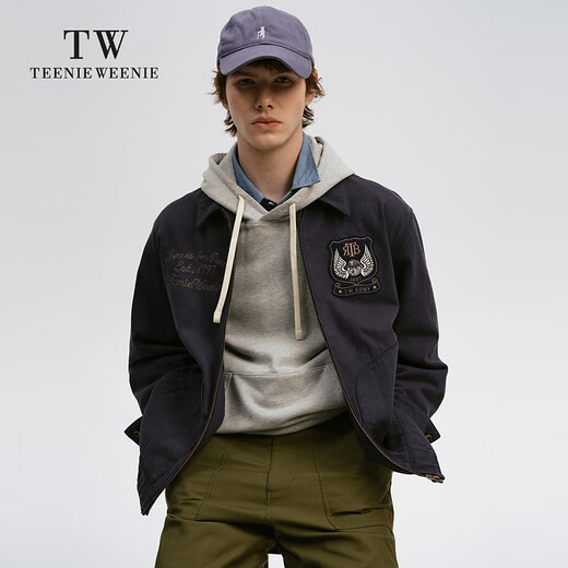 Teenie Weenie Bear Men's Simple Casual Lapel Jacket Men's Spring Imitation Denim Trendy Jacket Navy Blue L 175