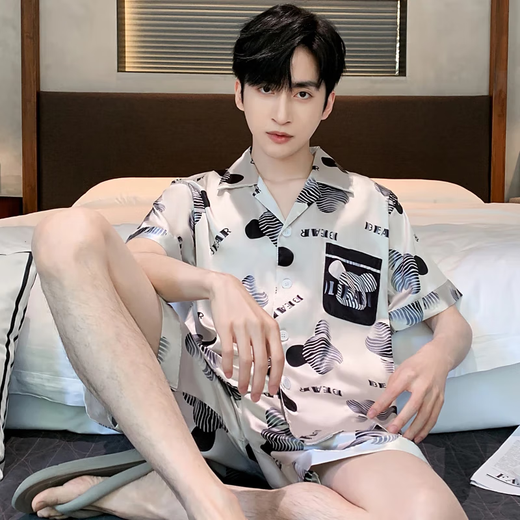 Yu Zhaolin Bingsi Pyjamas pour hommes en shorts minces d'été pour vêtements pour adolescents en été de grande taille 25 ans NEWSYMK-683-Black et tête d'ours blanc [Shorts à manches courtes] 3xl Men [180-200jin recommandé [Jin est égal à 0,5 kg]]]