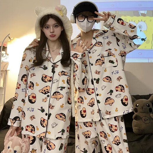 Yu Zhaolin couple pajamas men's autumn and winter Crayon Shin-chan pajamas women's cotton long-sleeved cartoon home clothes set can be worn outside