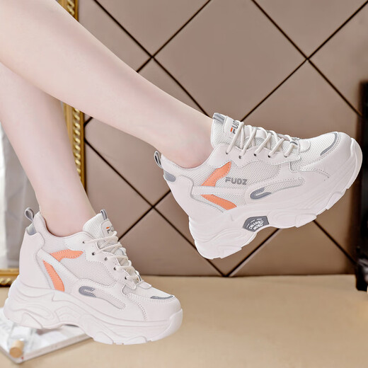 Hongxing Pin Ke Genuine Leather Dad Zapatos para mujeres 2024 Spring New Wedge Super Hot Women's Zapatos SUGROS SUGROS ANTI-ODOR 826 SUFFRÍA DE LEACHE BLANCO 8 cm de alto estilo 36 36