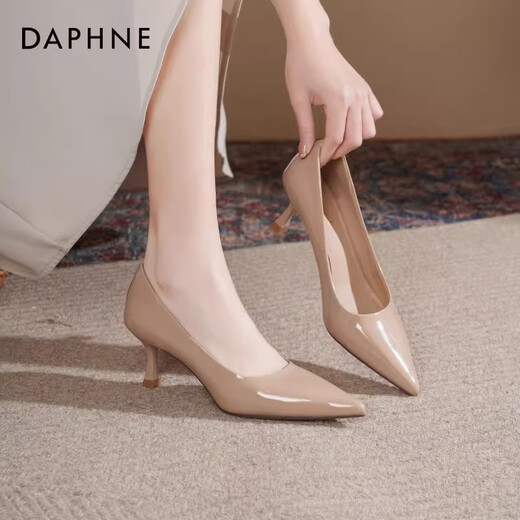 Daphne nude high heels for women 2025 spring new commuter women's shoes temperament pointed toe thin heels single shoes for women workplace leather shoes for women naked skin color [heel height 6cm] 38
