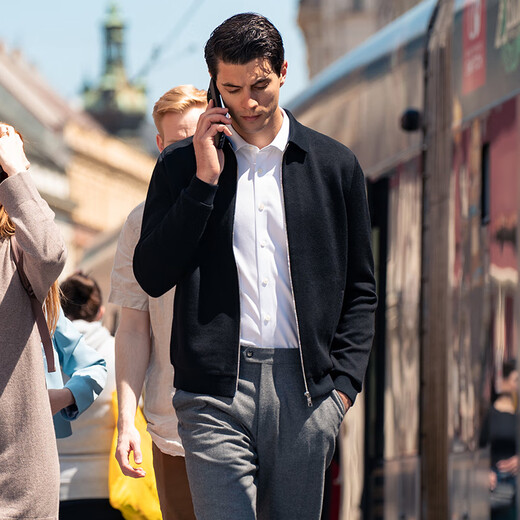 Mr. Bu Lapel Knitted Wool Jacket Men's Autumn and Winter Double Side Pockets Warm Sweater Cardigan Black XXXL/190