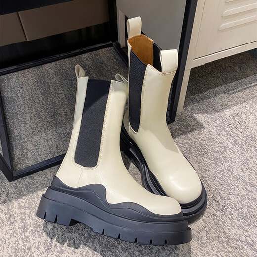 Western Region Camel Trendy Winter Martin Boots Men's Mona same style plus velvet warm leather short boots thick-soled Chelsea boots cigar boots black single 46