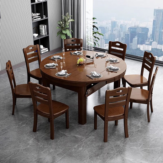 Zuoyue solid wood retractable household dining table and chair combination folding table dining table small apartment one table six chairs ZY-2411