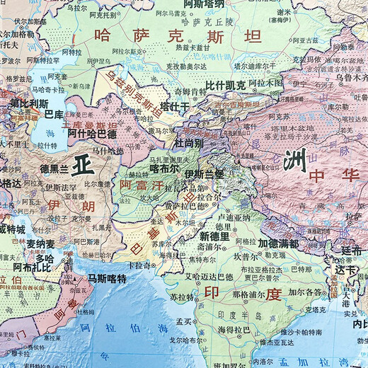 世界地图挂图 政区+地形版1.4*1米 办公家装 地理学习规划 教学参考