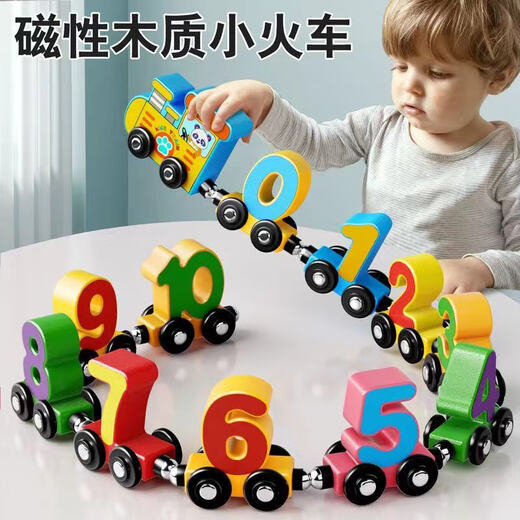 Coolfei para niños Magnético Train Magnético Asamblea Magnética Bebé 1-6 años Educación temprana Juguetes de trenes de iluminación 12 Números magnéticos de madera 0-10