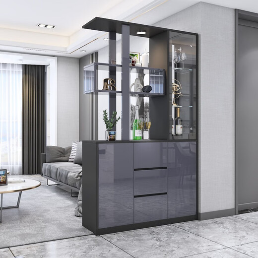 Henglesheng Eingangsschrank Schuhschrank integrierter Weinschrank Abteilung Wohnzimmer Eingang doppelseitig Foyer Schrank Wohnzimmer Weinschrank P01: [Marmor Weiß + Schwarz Eiche] 1050