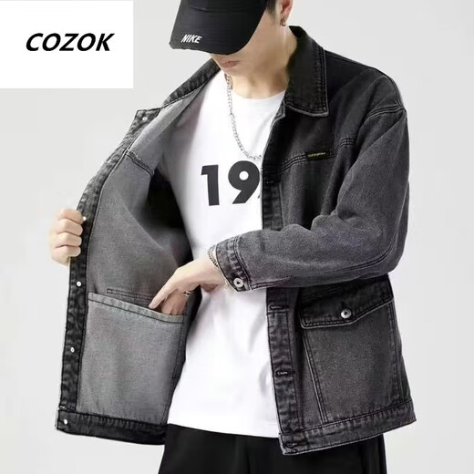 CINESSD clearance and pick-up of the store and wear-resistant casual work jacket top for men autumn and winter Japanese retro denim jacket men large size Y848 black denim jacket L [110-130Jin [Jin equals 0.5 kg]]