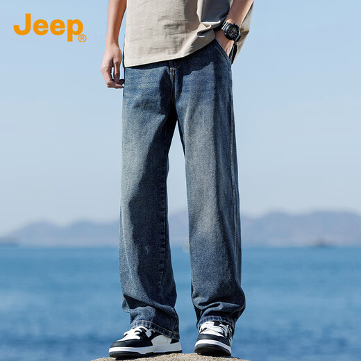 JEEP Jeep high-end men's jeans men's 2025 autumn and winter new loose straight pants trendy brand casual wide-leg pants men