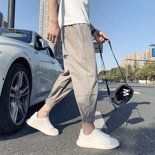 冰隐休闲裤男夏季薄款韩版宽松小脚哈伦裤纯男生显瘦束脚裤子夏季男 AAA057黑色【款】 常规 M 建议95110斤