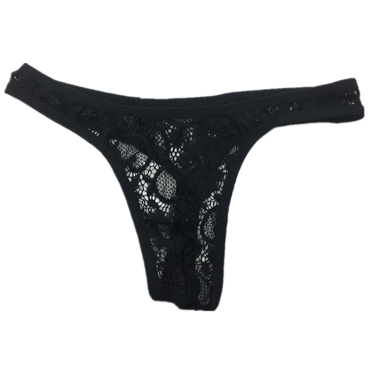 Men's underwear lace briefs pattern thong sexy see-through flower T-pants black