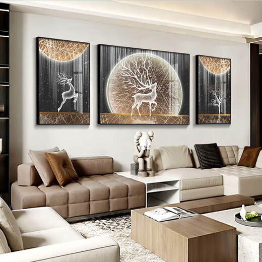 Little Lulin Living Sala Decorating Pintura de color negro, blanco y gris pintura colgante Sofá Muro Mural moderno de pared de pared oeste simple pintura de alces