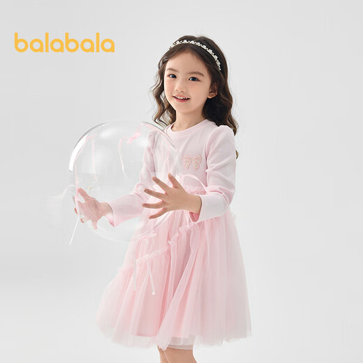 Balabala children's clothing girls dress children's knitted skirt 2025 spring bow mesh skirt sweet 209125111003
