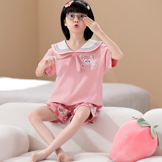 Langsha mère et fille habille parent-enfant pyjamas filles d'été à manches courtes en coton mince coton habitant petite fille étudiante SUPPORT LYP693 M Femmes 150-160cm / 80-98jin [Jin est égal à 0,5 kg]